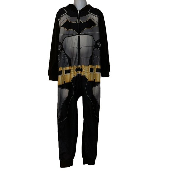 DC Comics Batman Pajamas Big Boys 8 Black Lightweight Fleece PJs Unionsuit Hood - Picture 1 of 9